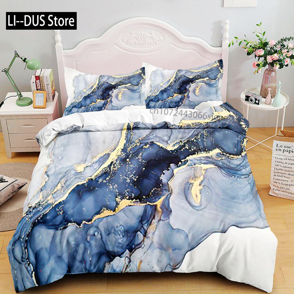 Luksusowy Czarny Marmur Zestaw Pościeli 3D Zestaw Poszwy na Kołdrę Pojedynczy Podwójny Twin Pełny Rozmiar Nastolatki Dorośli Pościel Miękki Poliester Pościel