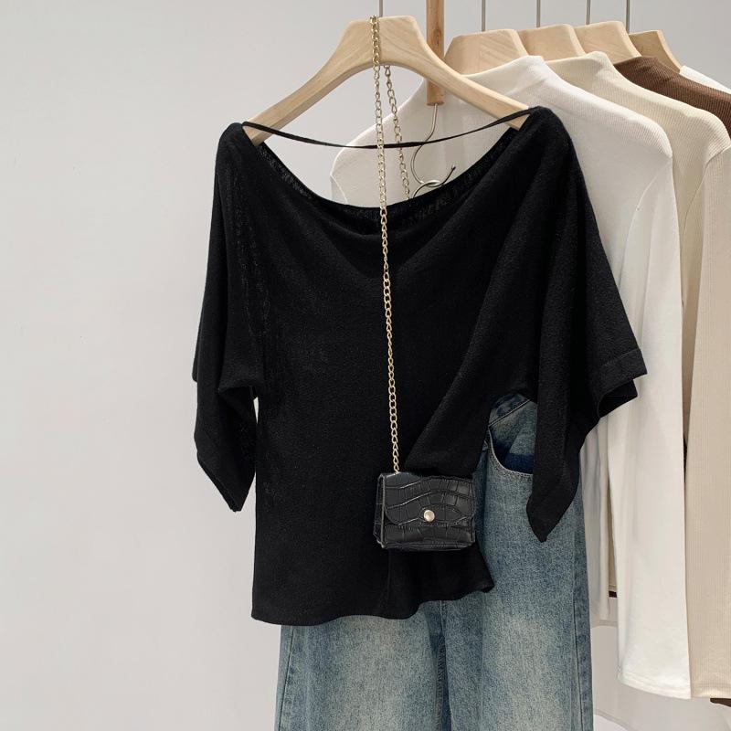 Korean-Style One-Shoulder Batwing Sleeve Summer Top for Women - 2026 Collection