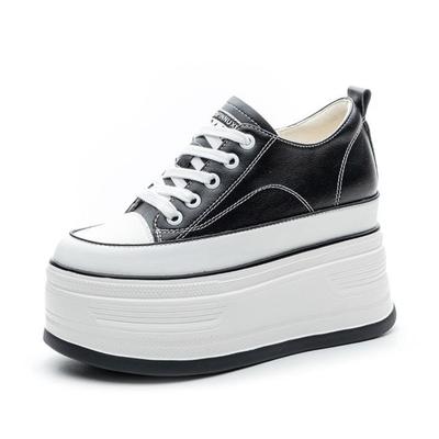 Modă 12CM Pantofi Negri la Modă Femei Adidași Înalți Femei Cizme de Gleznă cu Platformă Coș Femme Chaussures Femmes Pantofi cu Creștere în Înălțime