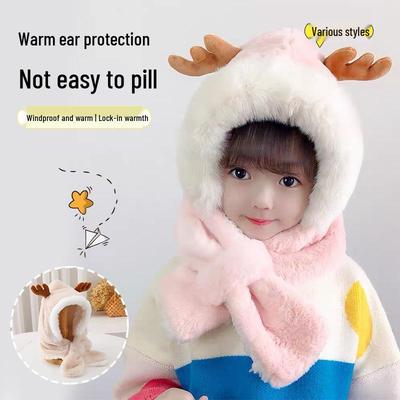 Deer Antler Baby Scarf and Hat Set - Thickened Warm Children's Ear Protection for Boys and Girls