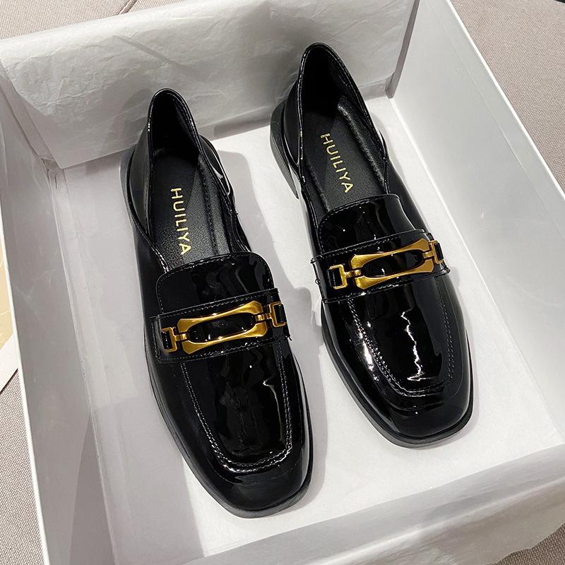 

Huiliya черные туфли на плоской подошве из маленькой кожи женские осенние лоферы на мягкой подошве одинарная обувь X270-10 повседневные универсальные 35 чёрный
