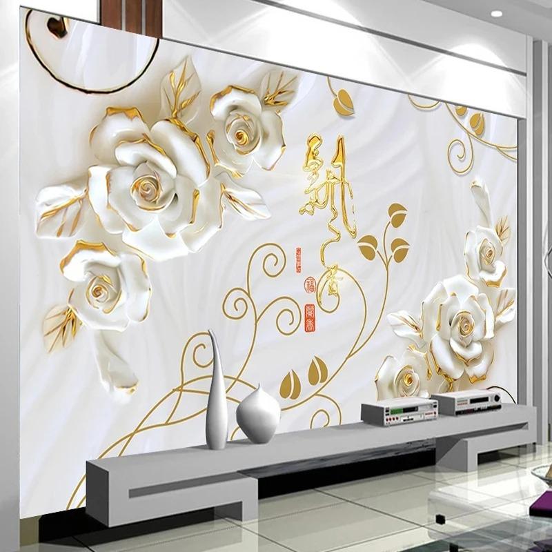 

Сучасні 3D фотошпалери золотистий тисненням троянди фреска вітальня кабінет спальня фон шпалери домашній декор 200 cm(W) x 140 cm(H)