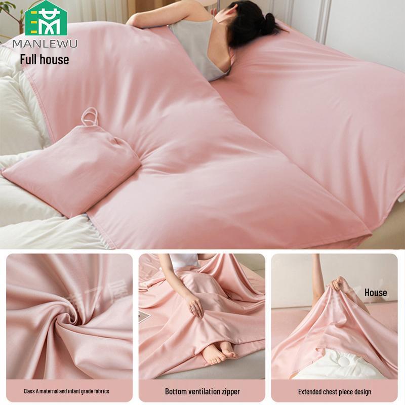 

Portable Travel Sleeping Bag - Detachable, Washable Bed Sheet & Duvet Cover for Business Trips and Family Use. 160×210cm for Single/Double Use рожевий