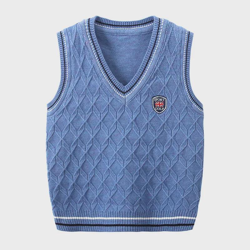 Boys' Autumn V-Neck Sweater Vest - New Trendy Knitted Children's Wear for Fall and Winter.