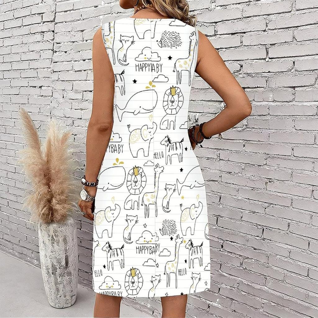 Plus Size V Neck Sleeveless Green Canyon Waterfall Print For Forest Exploration Tour