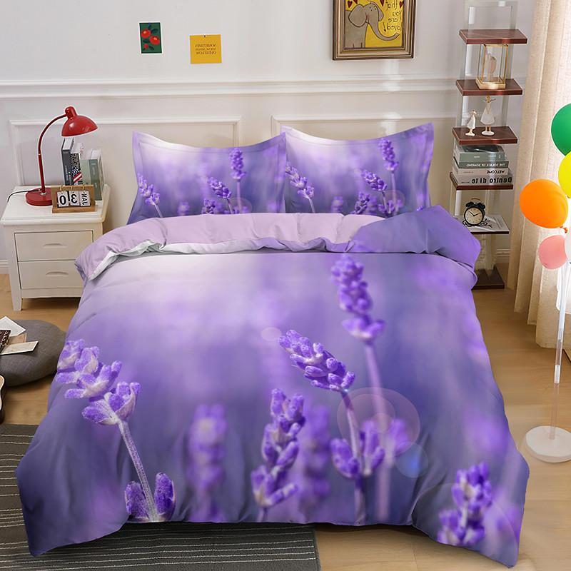 Purple Elegant Lavender Luxury Bedding 2/3Pcs Single Double King Queen Size Duvet Cover Set With Zipper Closure Bedclothes