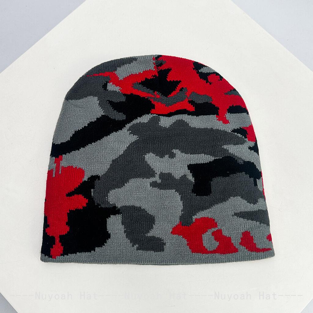Autumn and Winter New European Style Camouflage Color Block Knitted Hats Warm Versatile Hip Hop Beanies Street Fashion Outdoor
