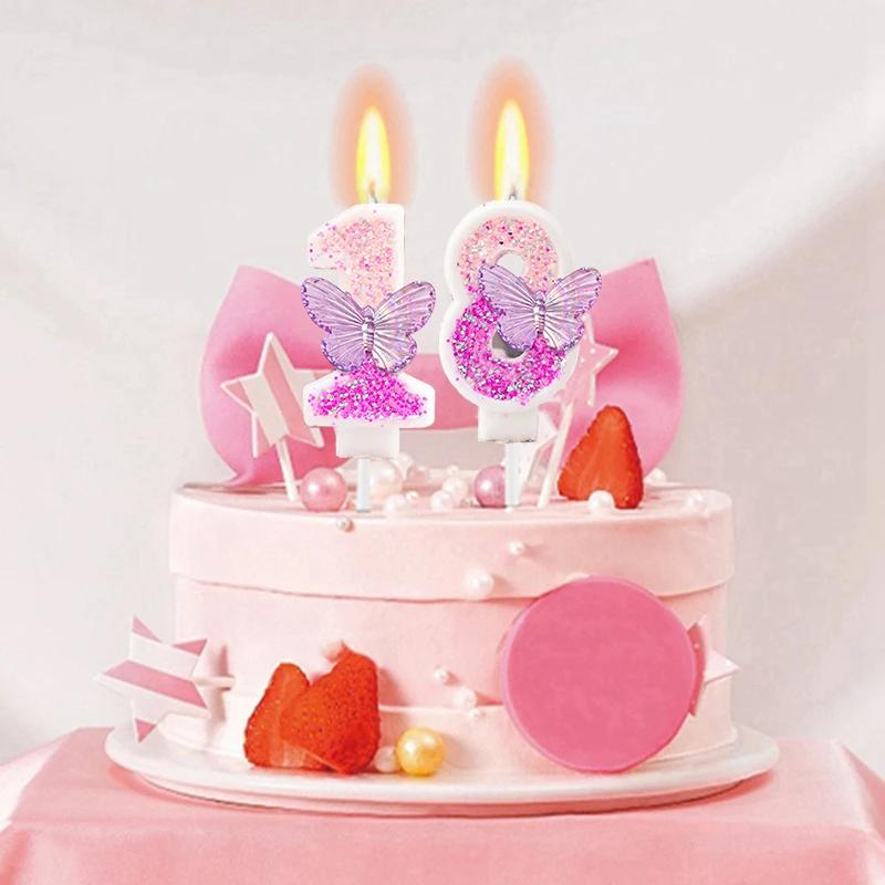 Gradient Butterfly Digital Candle Birthday Cake Topper Table Butterfly Decor 0-9 Purple Number Birthday Candles Party Supplies