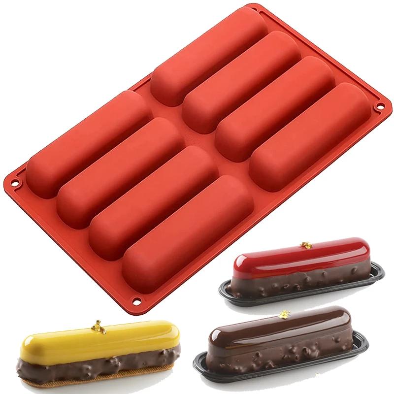 Moule à gâteau en silicone à 8 cavités Moules en silione 3D en forme de longue bande Moules en silicone pour gâteau mousse Moules de cuisson en silicone Dessert français Moule à chocolat Ustensiles de cuisson