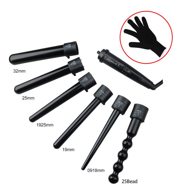 Multi-function LED 6-in-1 Curling Iron Egg Curling Iron 6pcs Replaceable Curling Tube Ceramic Gourd Tubes Hair Curler Ceramic Hair Rollers Set