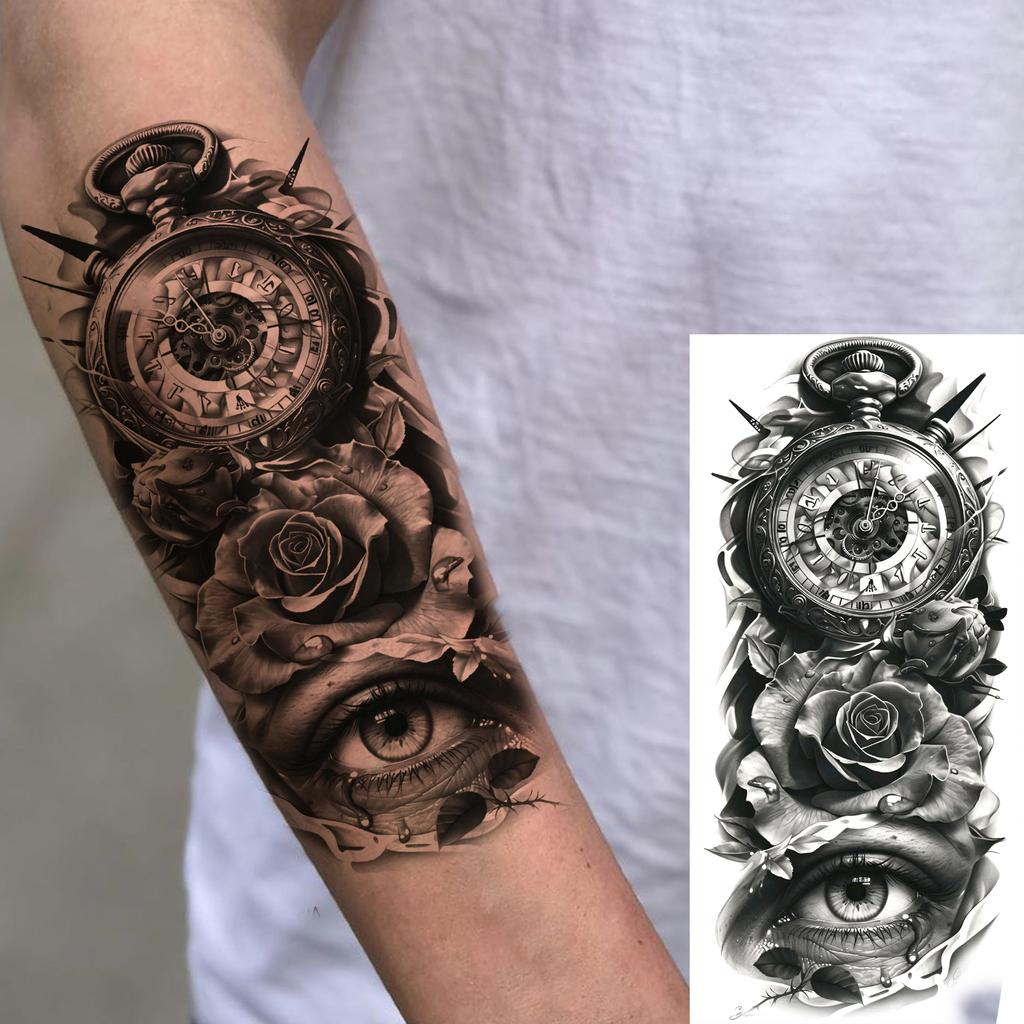 1 Sheet Compass Pirate Ship Temporary Tattoos For Women Men Adults Waterproof Tattoo Sleeve Self Adhesive Forearm Arm Leg Body