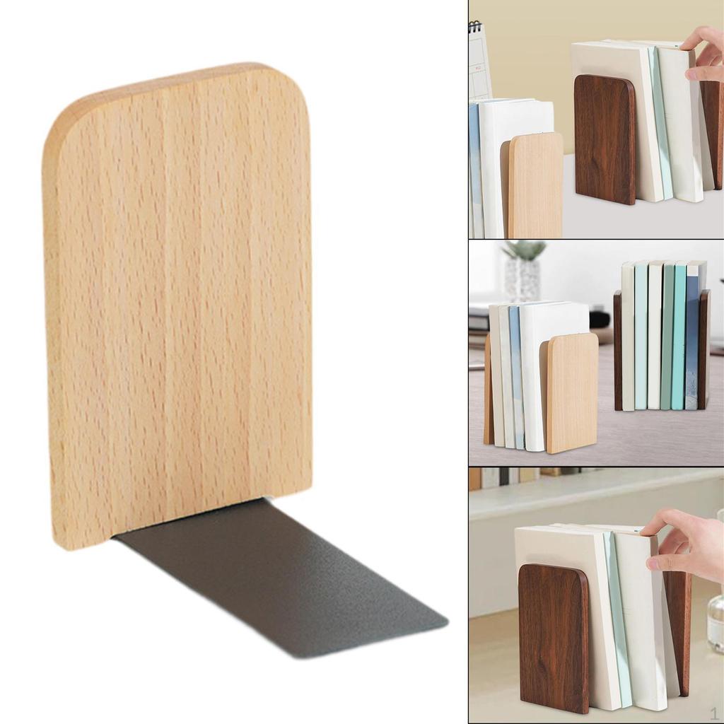 Wooden Book End Books Stopper Heavy Duty Elegant for /magazines Support Bookcase