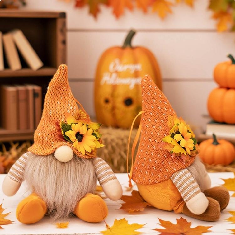 1Pair Harvest Festival Dwarf Dolls Set Handmade Gnomes Statuettes for Seasonal Home Embellishment Parties Supplies