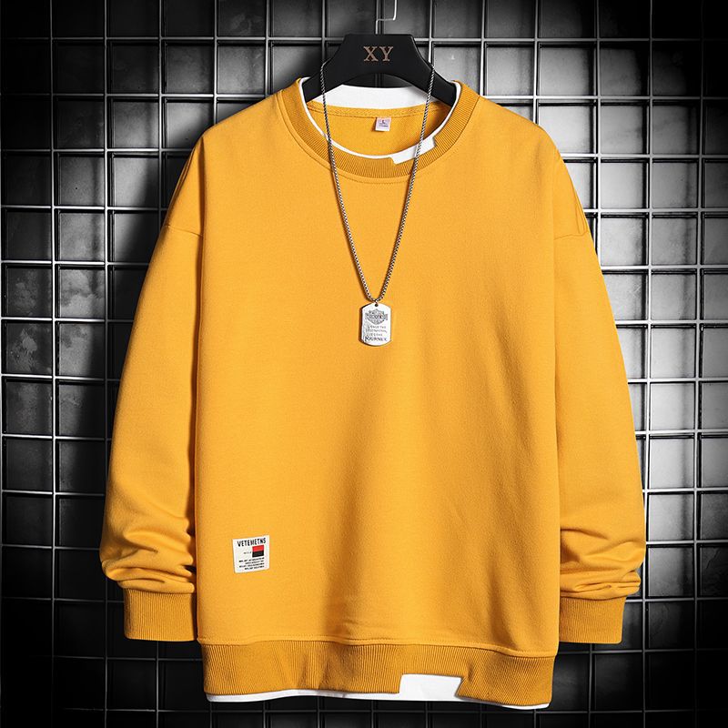 Men's Spring and Autumn Four Seasons Plus Size Thin Hoodless Round Neck Pullover Long Sleeved T Shirt Loose Blouse