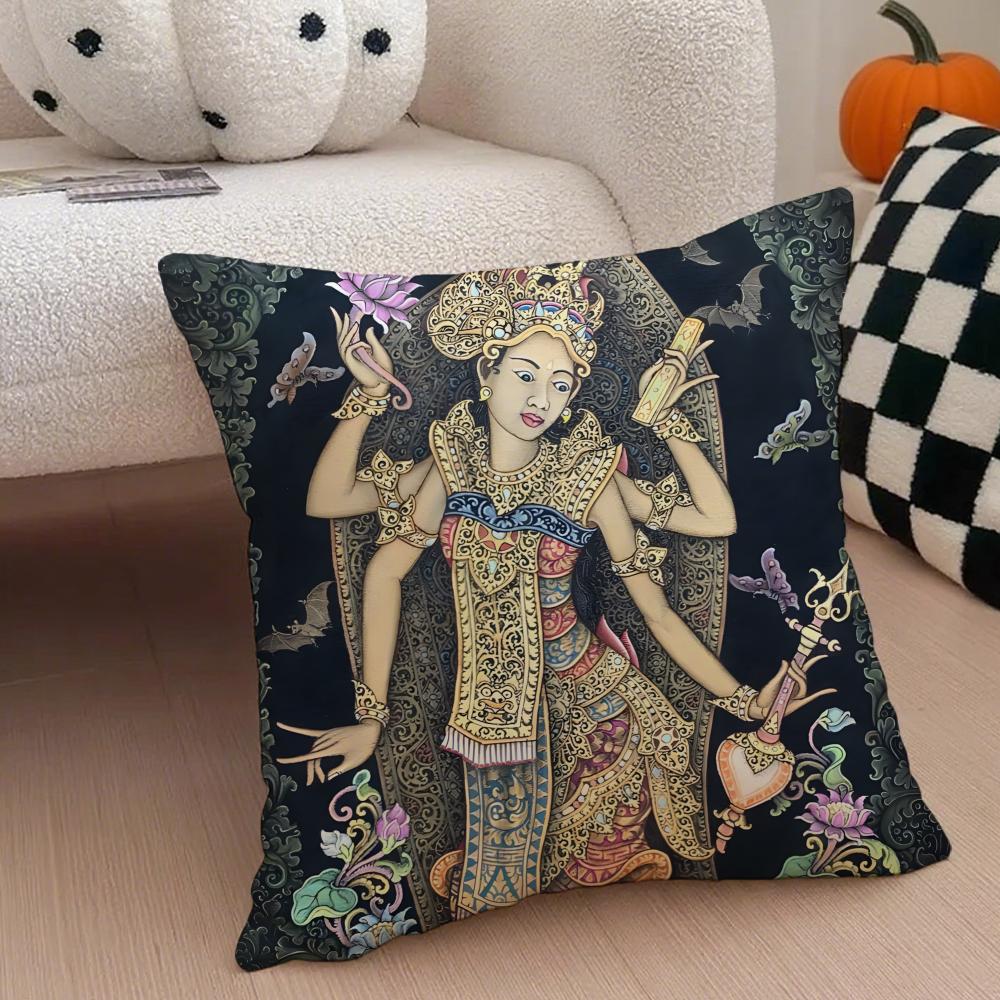 

SSaraswati Wisdom and Art Cushion Cover Throw Pillow Cover Hidden Button Durable Polyester Chair Cushion 40x40cm