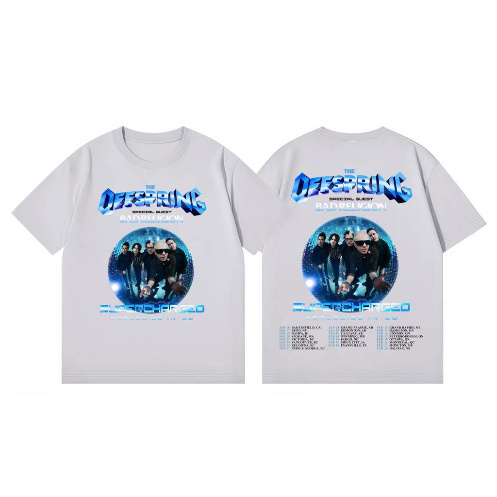 Band Punk Rock The Offspring Supercharged Tour 2026 Magliette Grafiche Alta Qualità Moda Maglietta Unisex Casual Magliette in Cotone