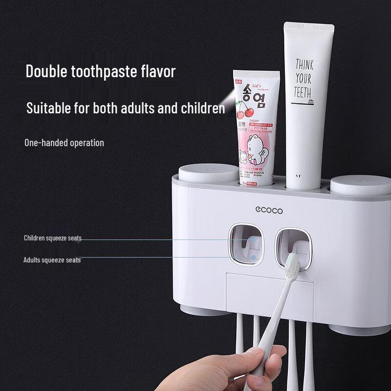 Wall-Mounted Punch-Free Toothbrush Holder with Cups