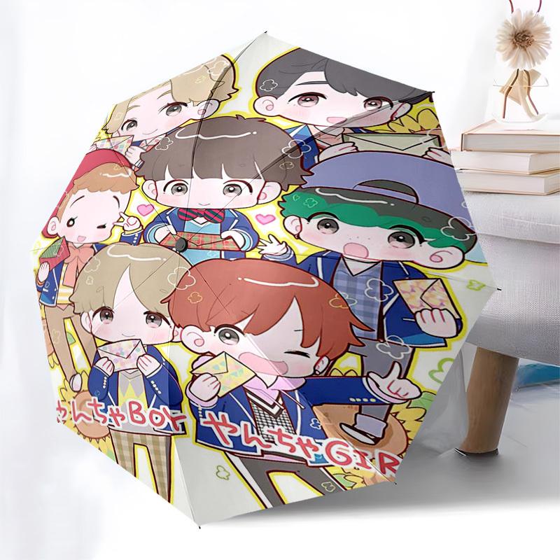 1pc Chibi Characters Outdoor Umbrella - Automatic Opening/Closing, Portable 3-Fold Design, 8-Rib Iron Frame, Perfect Gift for Fans, Travelers, Da