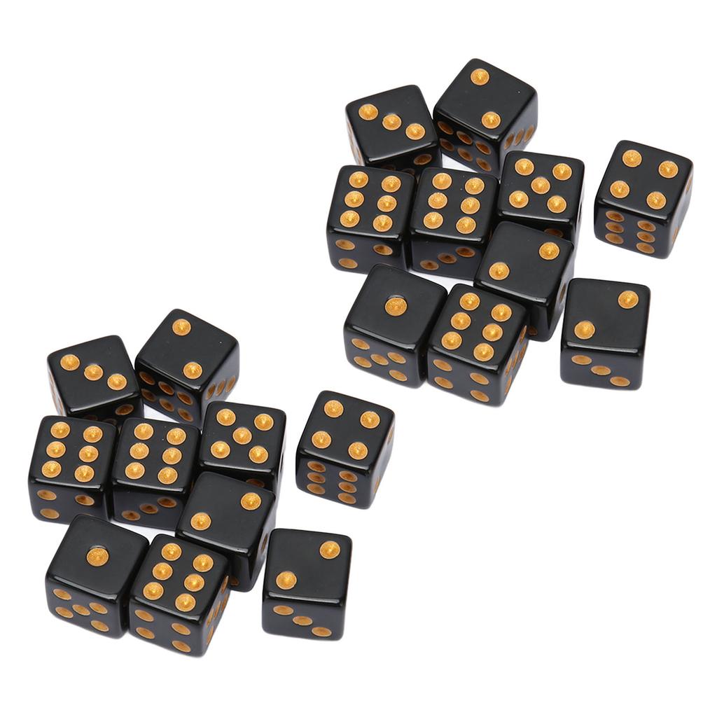 20PCS Black Dice 6 Sided Plastic Dice for Table Board Game Math Teaching Parties Straight Angle