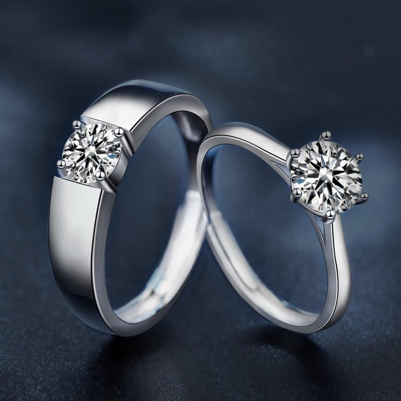 Couple Rings Adjustable Moissanite Promise Him Her