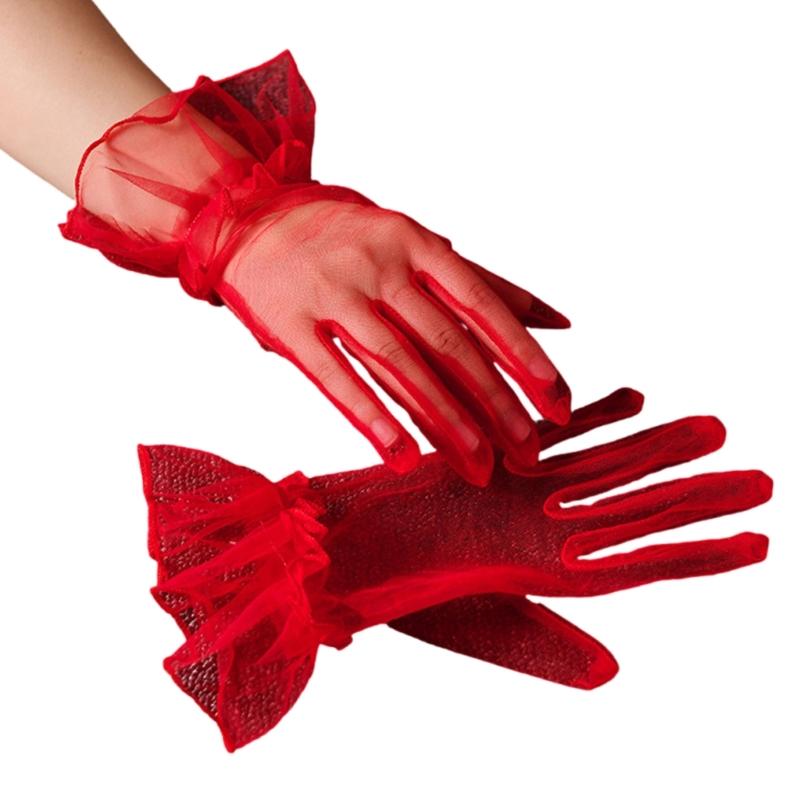 Wedding Gloves Proms Gloves Tulle Short Thin Gloves for Operas Women Lady Theme Proms Costume Accessories