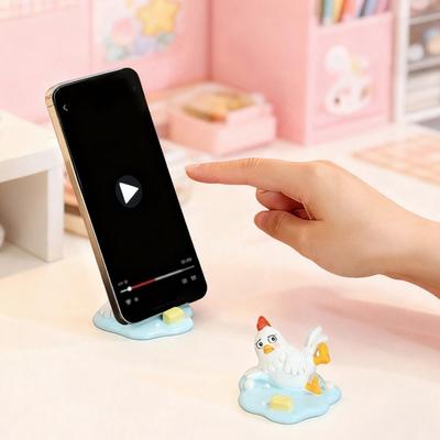 Mobile Phone Holder Resin Slipping Chicken Figure Cute Funny Phone Stand Stable Anti-Slip Base Desktop And Car Use Decorative Gift Accessories
