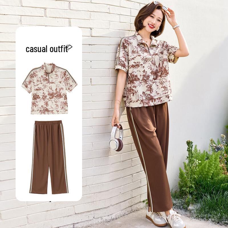 Mid-Aged Women s Summer Casual Two-Piece Set 3XL