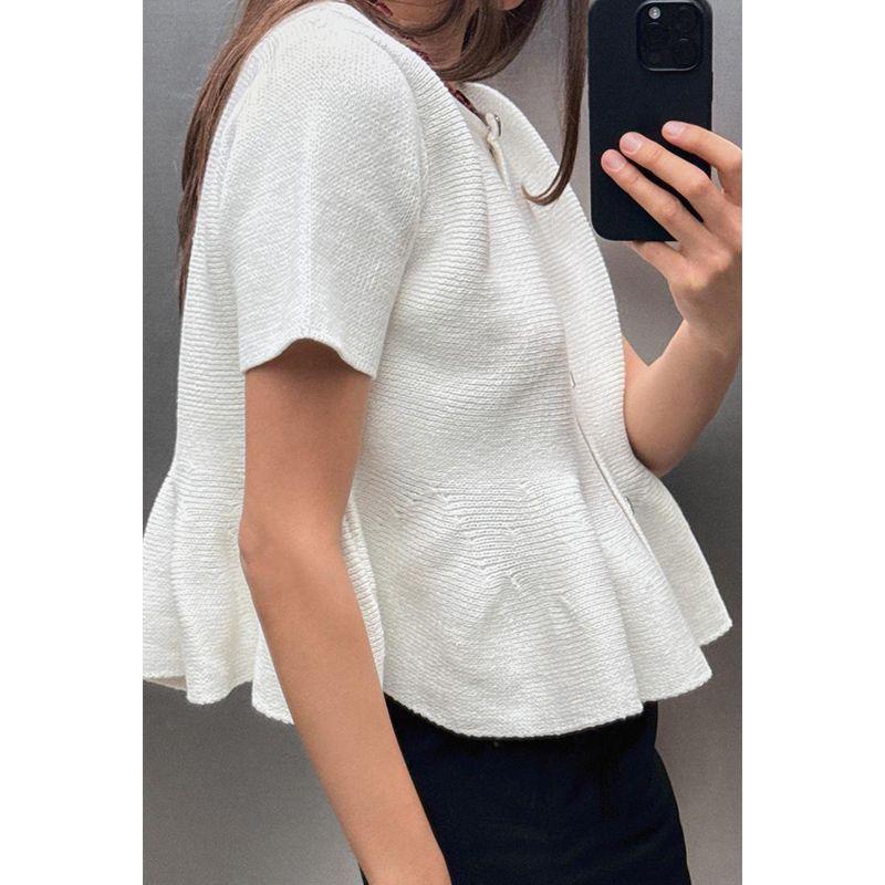 Summer New Product Women's Clothes Single-Breasted A- line Short Skirt Hem round Neck Short Sleeve Knitting Outwear 4331013