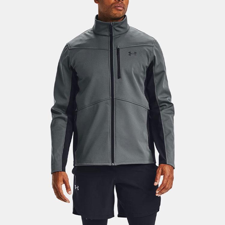 Under Armour ColdGear Infrared Logo Print Stand Collar Jacket Men Gray 1321438-012