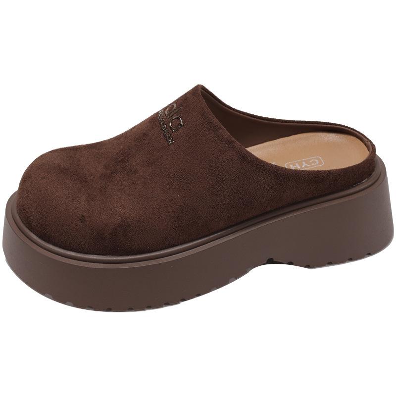 Retro thick-soled bag head half slippers women's outer wear new one-pedal lazy retro