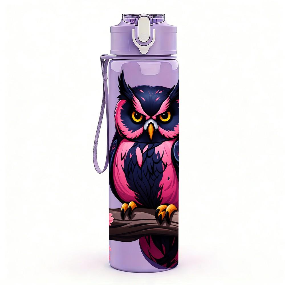 1PC Plum Branch Owl Bird 750ml Color Plastic Sports Water Bottle Leakproof Flip Straw Lid Suitable for Sports Office Home Use