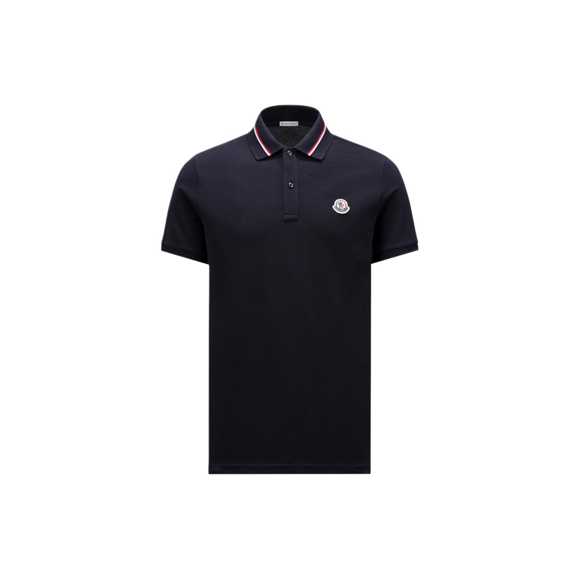 Moncler SS24 Logo Korte Mouw Recht Poloshirt Heren Poloshirts Donkerblauw J10918A0002189A1677X S