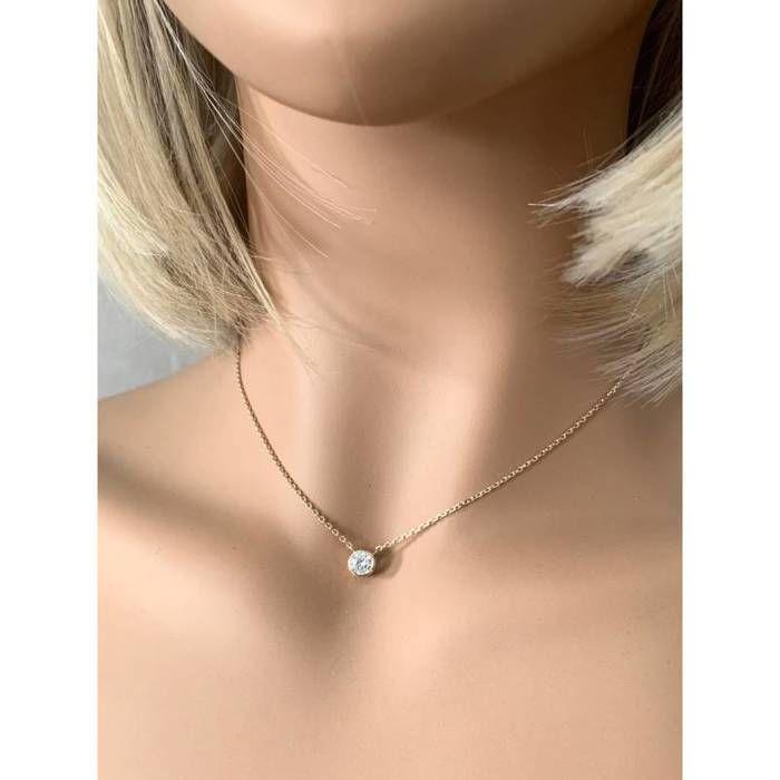 Collier Solitaire - Bijouxia - Ras-de-cou - Oxyde de Zirconium - Plaqué Or 18 Carats - 40 cm