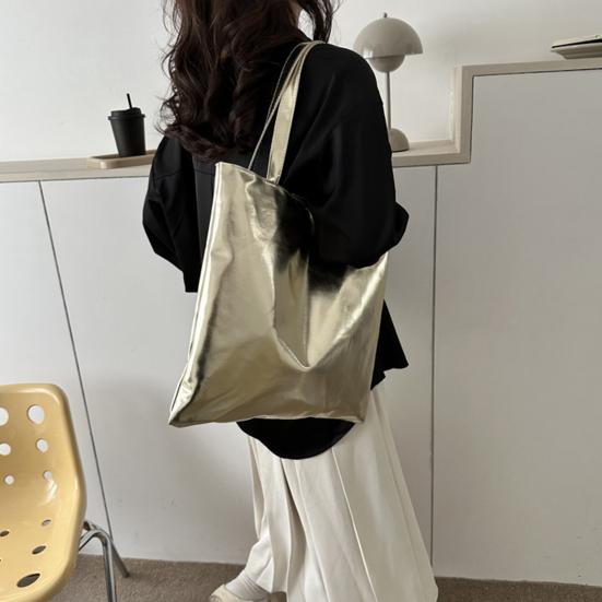 Glossy Tote Bag Women Shiny Solid Color Shoulder Bag High Capacity Faux Leather Handbag for Date Street Party Shopping