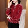 Women's Retro Velvet Loose Long Sleeve Shirt - French Korean Style, Spring 2025