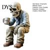 Working Man Skeleton Figure Funny Sitting Figurine Holding Coffee Cup, Vintage Resin Personalized Office Table Ornaments Desk Ornament, Unique