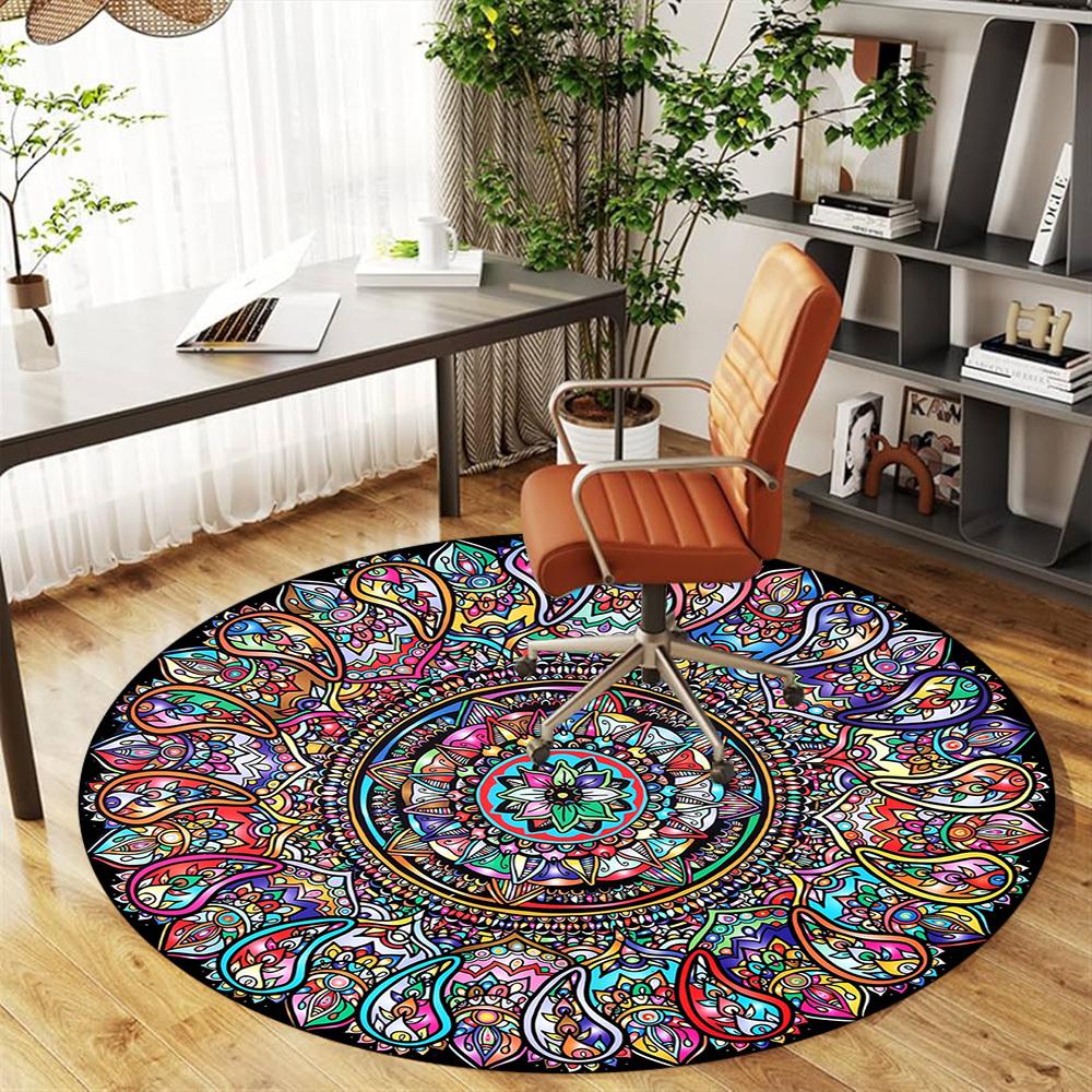 1pc Mandala, Paisley Pattern Office Round Rugs, Under Chair Round Rugs for Living Room, Bedroom, Bathroom Decoration Carpet 091839