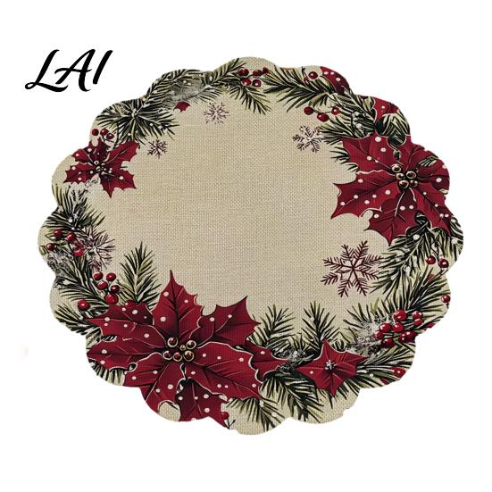 Tapis décoratif d'isolation thermique Rond Napperon de Noël 14 Pouces Motif festif Antidérapant Protecteur de table Table de maison de fête Protecteur de table Place pour