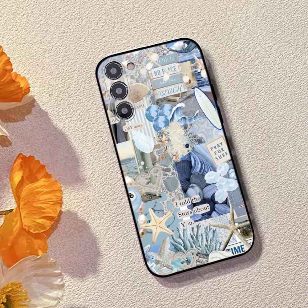 

C-Cool Blue O-Ocean Retro Phone Case For Samsung Galaxy A73,A72,A71,A70,A53,A52,A51,Others Soft Black Cover Samsung a41