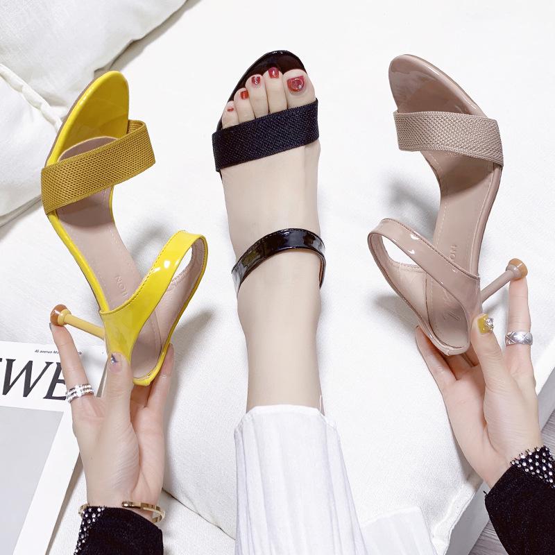 2025 summer new solid color foot cover high heel sandals women's Korean version fashion round head height increase women's shoes