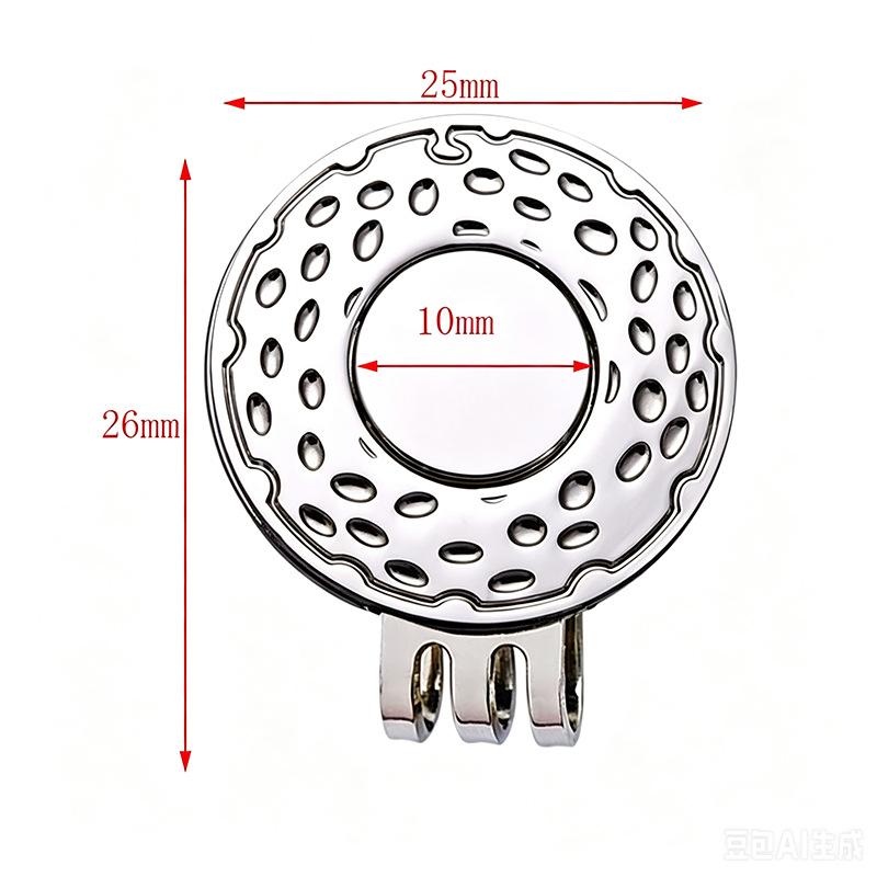2226 Golf Cap Clip Golf Mark 25mm Round Coin Silver Ball Mark with Magnet Double Hole