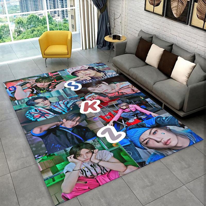 Kpop Stray Kids Music Star Carpet Rug for Playroom Bedroom Living Room Sofa Home Decor,kid Area Rug Non-slip Floor Mat Gift