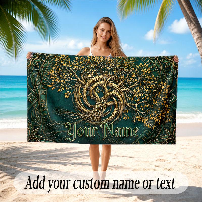 Tree of Life Theme Beach Towel Personalized Custom Name & Text Soft Quick Dry Beach Towel for Swimming Travel