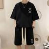 2 Pcs/Set Men Summer Tracksuit Cartoon Bear Korean Style Half Sleeves Sports Drawstring Casual Top Shorts Suit Male Clothes
