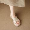 Leather Open-toed Crossed with Platform Sandals for Women's Summer Wear 2025 New One-word Strap Flats with Soft Soles and Skirts
