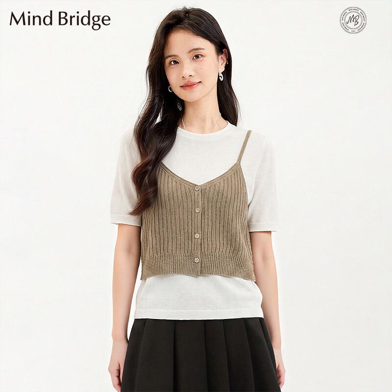 Mind Bridge Women s Knitted Round Neck Short Sleeve Top One Size F