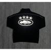 Mens Casual Stand Collar Zip Jacket Set Hip Hop Style Printed Loose Fit Teens