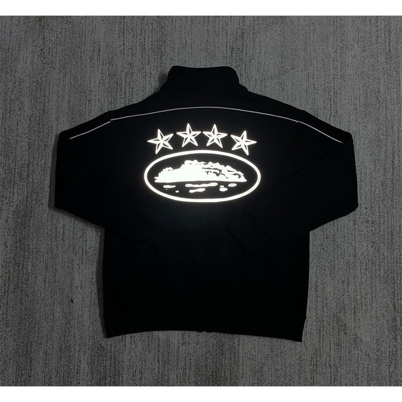 Mens Casual Stand Collar Zip Jacket Set Hip Hop Style Printed Loose Fit Teens