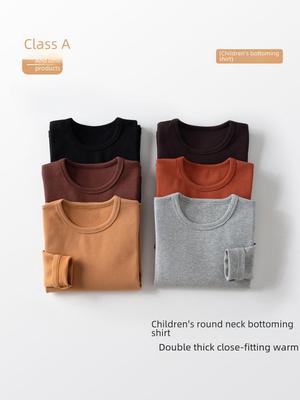 Kinder Gebürstetes Dickes Warmes Einfarbiges T-Shirt - Herbst/Winter Rundhals-Oberteil für Ältere Jungen und Mädchen