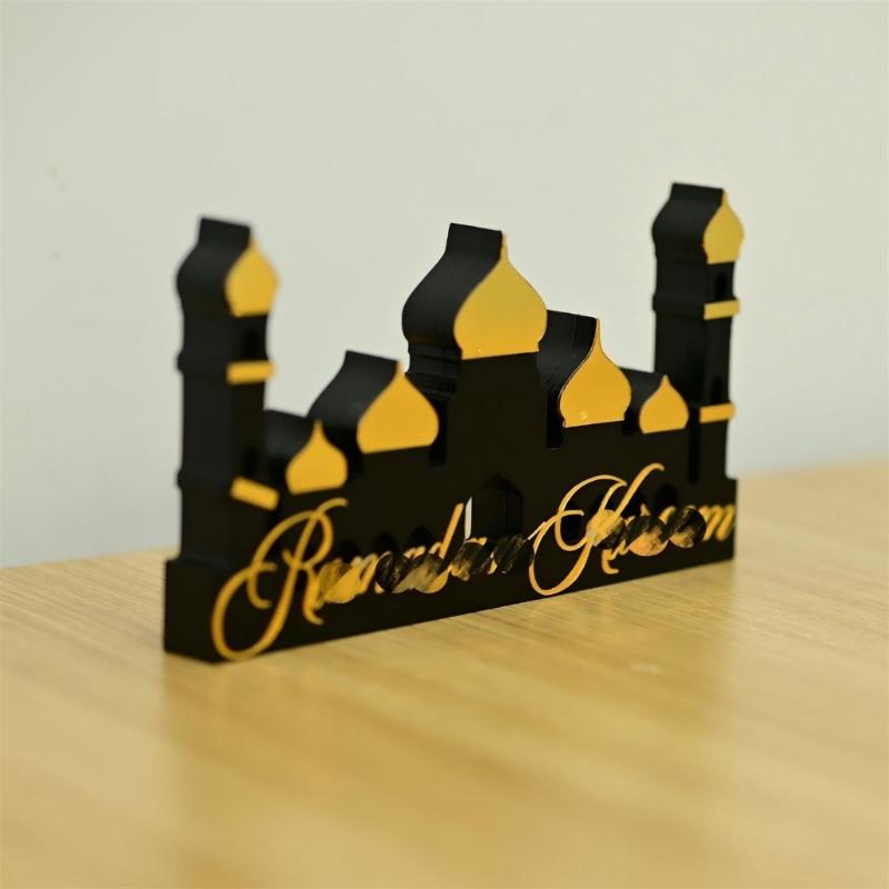 Handmade Wood Acrylic Castle Ornament For Tabletop Windowsill Bookshelf Display Middle Eastern Festival Celebration